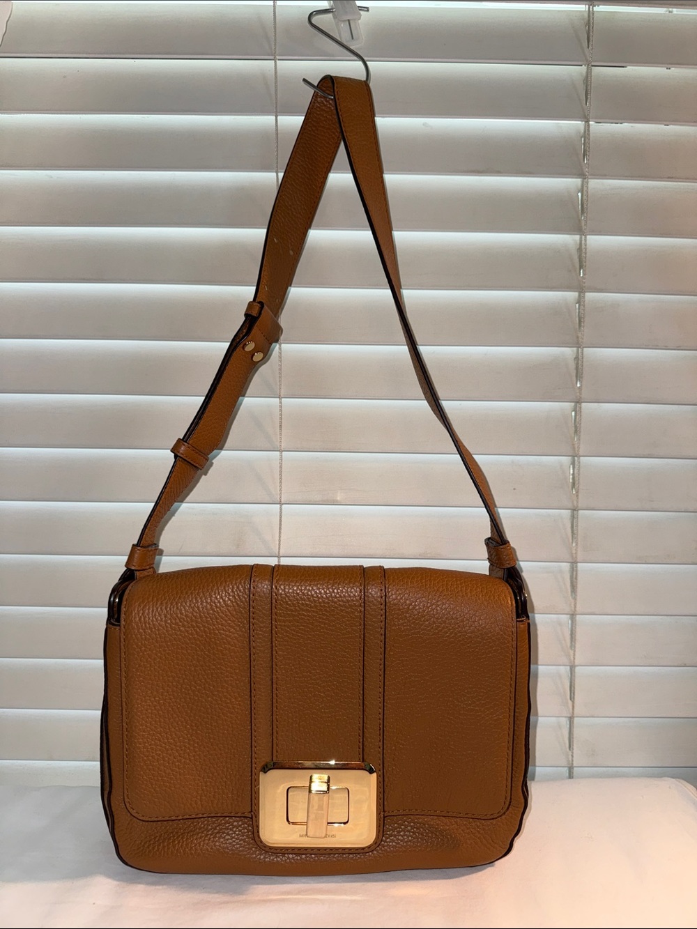 Michael KORS Lila Steel Brown Pebble   Leather Flap w/ Turnlock Shoulder Handbag